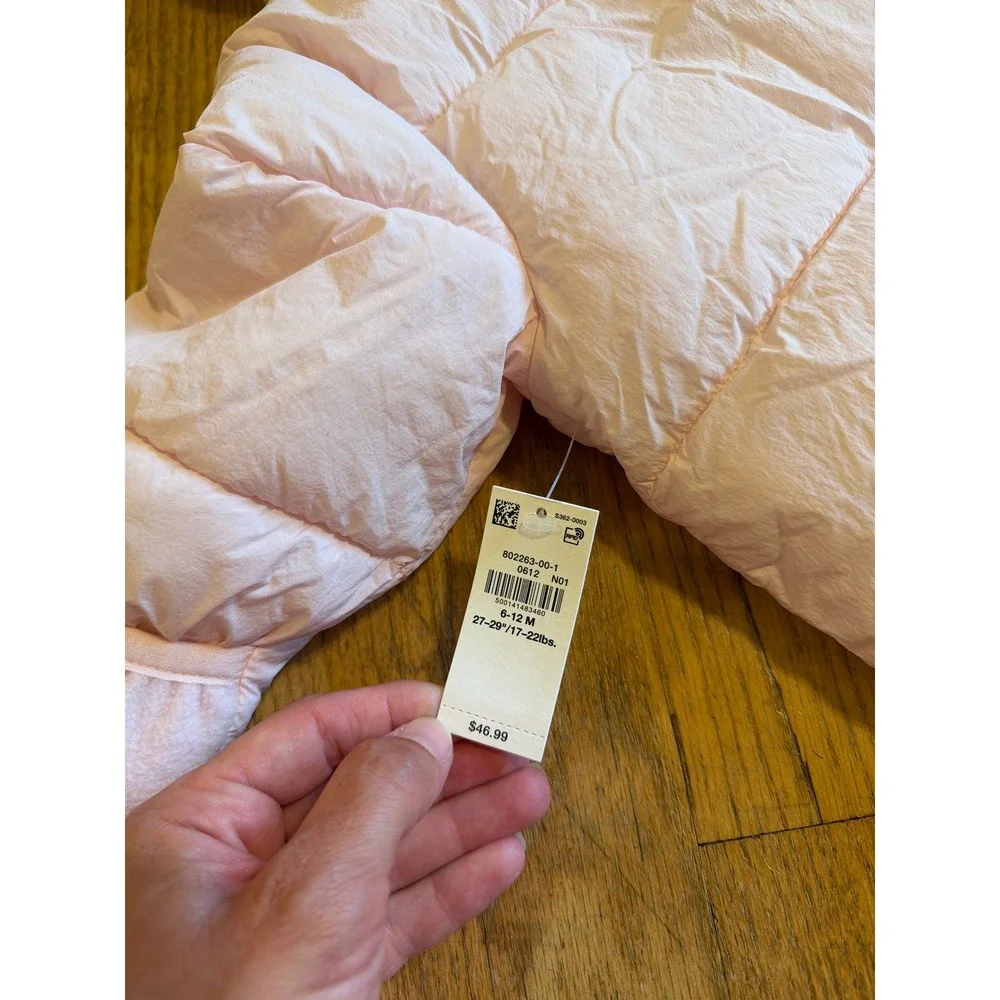 NEW 6-12 Month Old Navy Baby Pink Puffer Snowsuit Water Resistant Fleece Lined